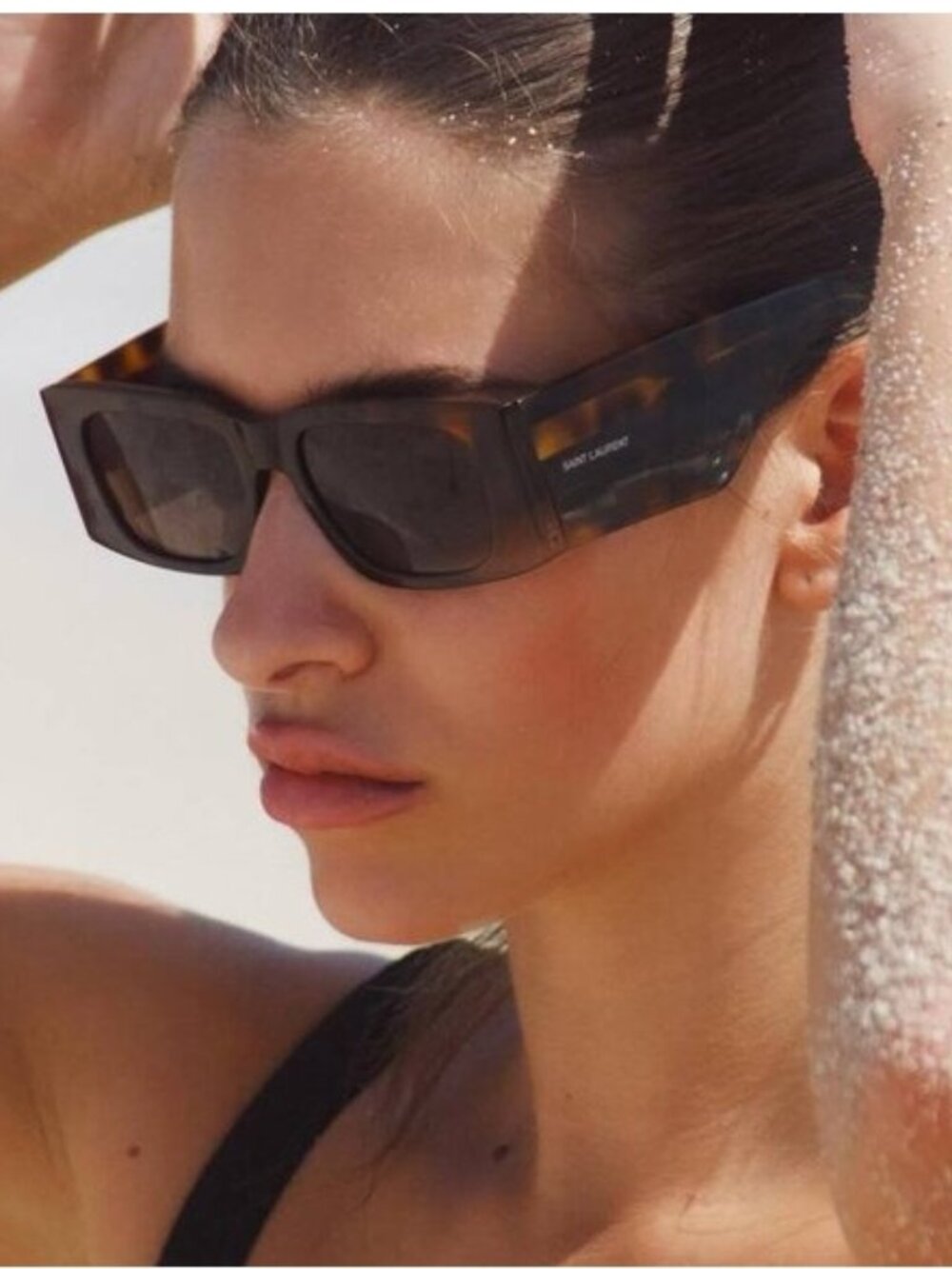 Saint Laurent SL654 003 Sunglasses Havana Square Frame, Black Lenses